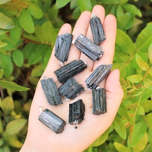 Natural Black Tourmaline Log Pendant / Necklace (Black Tourmaline Pendant, Protection Pendant, Black Tourmaline Necklace, Healing Crystals)