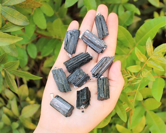 Natural Black Tourmaline Log Pendant / Necklace (Black Tourmaline Pendant, Protection Pendant, Black Tourmaline Necklace, Healing Crystals)