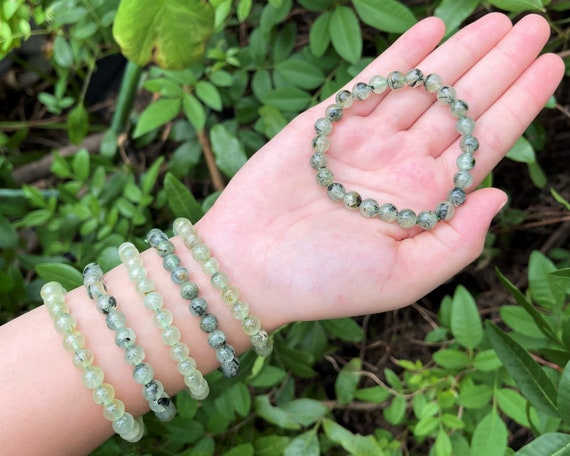 Prehnite Bead Bracelet: 8 mm Round Crystals (Premium Grade Strech Gemstone Bracelet)