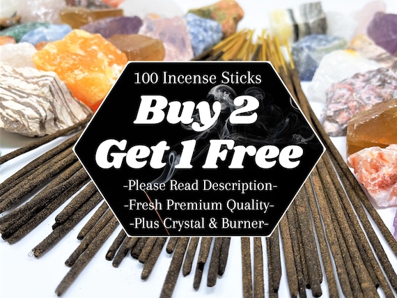 100 Premium Incense Sticks - BUY 2 GET 1 FREE - Choose Your Scent - Includes Burner & Crystal!
