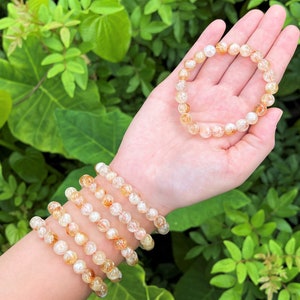 Citrine with Quartz Bead Bracelet: 6 mm or 8 mm Round Crystals (Citrine Bracelet, Gemstone Stretch Bracelet)