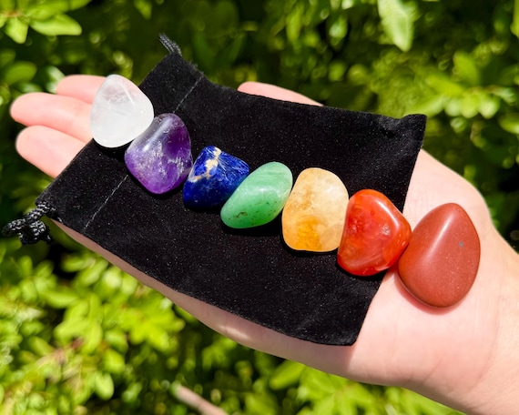 7 Chakra Gemstone Balancing Kit - Seven Tumble Stones & Carry Pouch - Choose How Many Bags