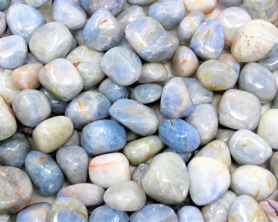 Blue Calcite Tumbled Stones: Choose Ounces or lb Bulk Wholesale Lots (Premium Quality 'A' Grade)