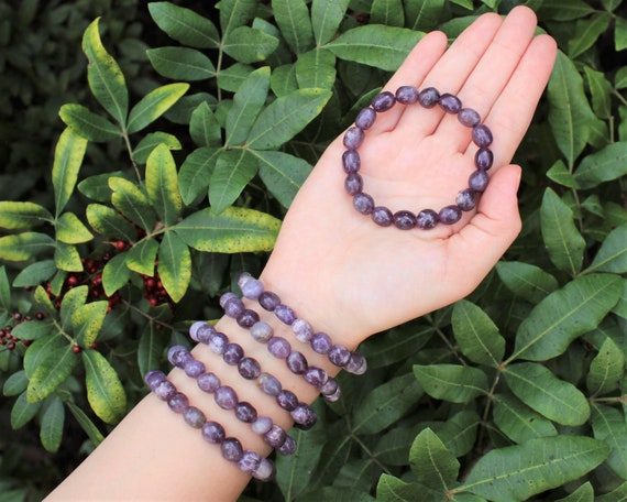 Lepidolite Tumbled Gemstone Bracelet: 6-8 mm Stones (Premium Grade Stretch Nugget Bracelet)