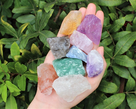 8 Piece Mixed Quartz Crystal Set: 8 Different Natural Rough Quartz Stones (Amethyst, Citrine, Green, Fire, Smoky, Blue, Clear, Rose Quartz)