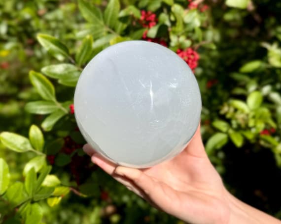 JUMBO 5" Selenite Crystal Sphere / Natural White Selenite Spheres From Morocco + Display Stand (Premium Quality Selenite, Home Decor)