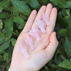 Rose Quartz Crystal Pocket Angel, 1 - 1.25" Tall - Choose How Many (Rose Quartz Guardian Angel, Heart Chakra)