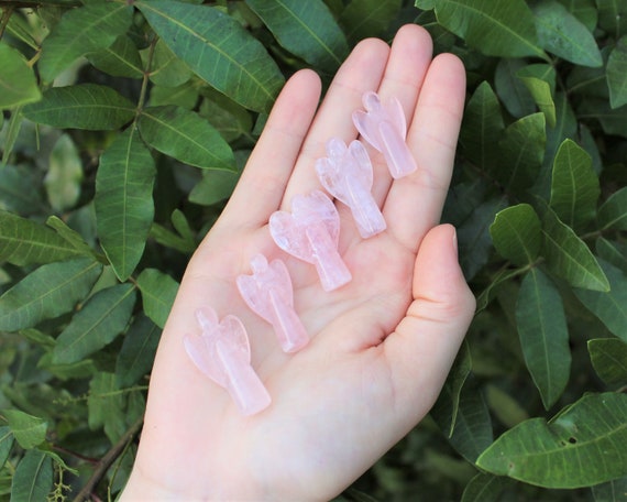 Rose Quartz Crystal Pocket Angel, 1 - 1.25" Tall - Choose How Many (Rose Quartz Guardian Angel, Heart Chakra)