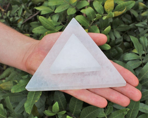 Polished Selenite Charging Station: Triangle Shaped Crystal Plate, Choose 3" or 6" (Crystal Cleaning, Charging & Purification)