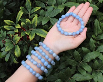 Angelite Tumbled Stone Crystal Bracelet 6-8mm | Genuine Angelite Gemstone Jewelry Gift for Her