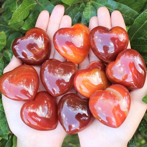 Carnelian Heart Crystal Large 1.5 - 1.75&quot; (&#39;A&quot; Grade, Natural Carved Crystal Heart, Gemstone Heart, Palm Stone, Stone Heart)