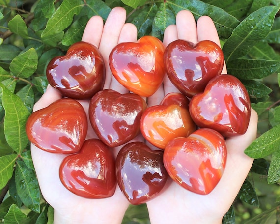 Carnelian Heart Crystal, Large 1.5 - 1.75" ('A" Grade, Natural Carved Crystal Heart, Gemstone Heart, Palm Stone, Stone Heart)