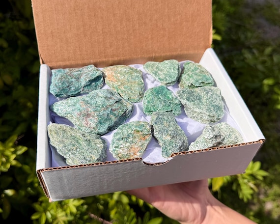 Fuchsite Natural Rough Stone Gift Box: 10 - 16 Pieces ('A' Grade Raw Fuchsite Crystals)