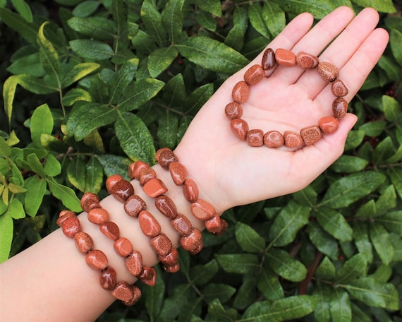 Red Goldstone Tumbled Gemstone Bracelet: 6-8 mm Stones (Premium Grade Stretch Nugget Bracelet)