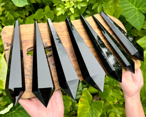 Black Obsidian Wand, LARGE Natural Black Obsidian Crystal Wands - Choose Size ('A' Grade Premium Quality Black Obsidian Crystal Scepter)