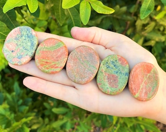 Unakite Worry Stone - Choose How Many (Smooth Polished Worry Stone, Unakite Pocket Palm Stone, Gemstone Pocket Stone)