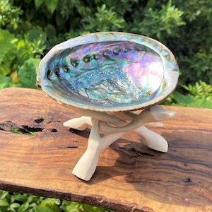 LARGE Abalone Smudge Kit: 5 - 6&quot; Premium Abalone Shell, Tripod Stand & Smudging Directions (House Cleansing, House Blessings)