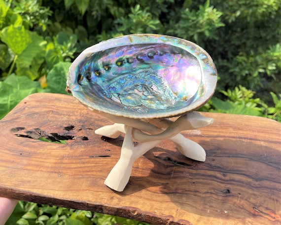 LARGE Abalone Smudge Kit: 5 - 6" Premium Abalone Shell, Tripod Stand & Smudging Directions (House Cleansing, House Blessings)