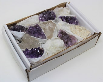 Amethyst & Clear Quartz Crystal Cluster Collection: 10-18 Piece Wholesale Bulk Lot (Geode, Raw Crystals, Druze, Geode)
