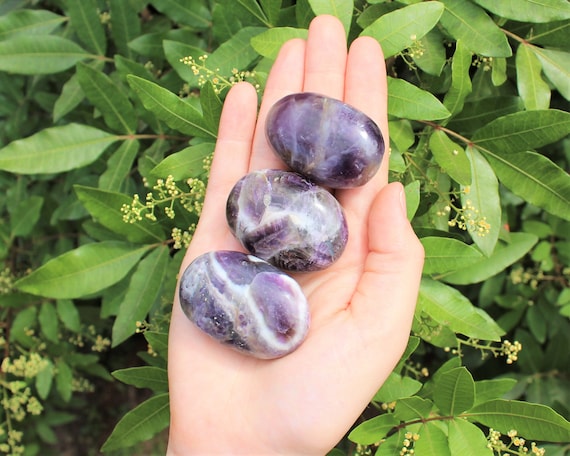 Chevron Amethyst Hand Polished Stones: Choose How Many ('A' Grade Polished Banded Amethyst Pebbles, Amethyst Palm Stone)