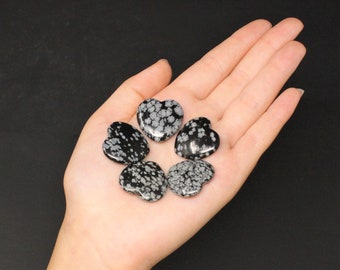 Snowflake Obsidian Heart Carved Gemstone: 1" (Crystal Heart, Gemstone Heart, Pocket Heart, Stone Heart)