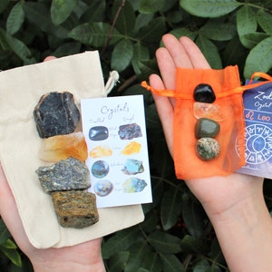 Leo Zodiac Crystal Kit, 4 Birthstones in an Organza Pouch: You Choose Rough or Tumbled Stones, or Both! (Crystal Gift Kits)