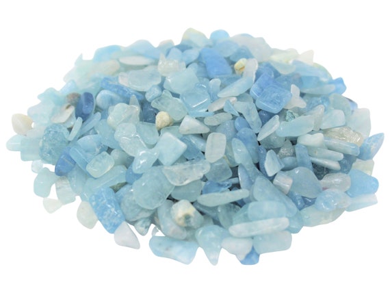 Aquamarine Semi Tumbled Gemstone Mini Chips 6 - 8 mm: Choose Ounces or lb Loose Wholesale Bulk Lots ('A' Grade, Aquamarine Chips)