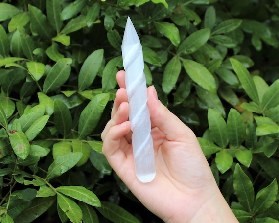 Selenite Pencil Twisted Massage Wand, 5.5" - 6" LARGE (Crystal Massage Wand, Selenite Wand, Polished Selenite, Crystal Healing)