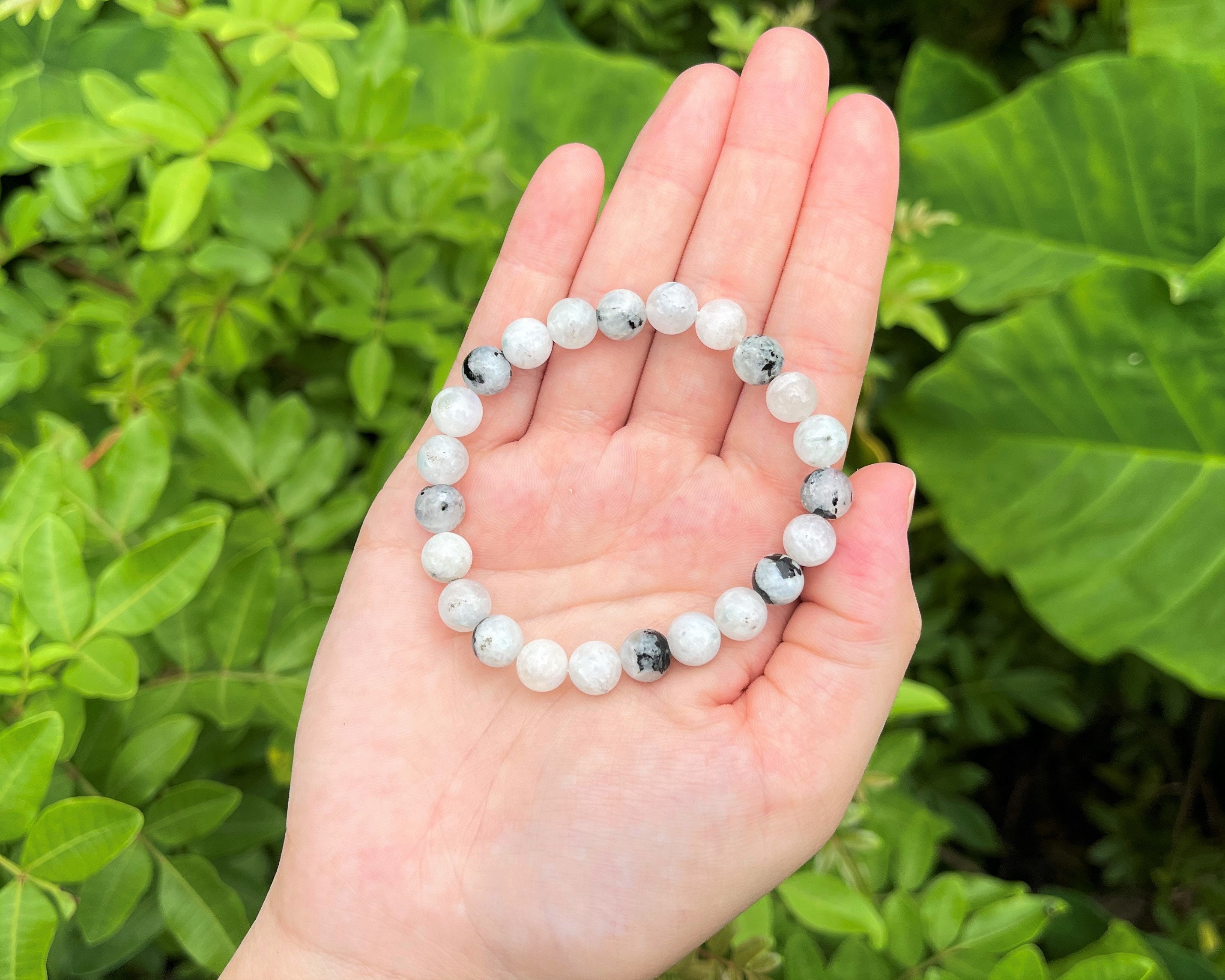 Moonstone Beaded Bracelet 8mm Natural Rainbow Moonstone Wrist Mala Beads  Sterling Silver Beads Emotional Balance Womens Beaded Bracelet