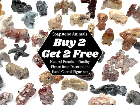 Soapstone Animal Carvings - BUY 2 GET 2 FREE - Hand Carved Animal Figurines Huge Selection!
