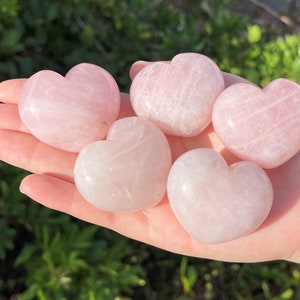 LARGE Rose Quartz Heart Crystal, 1.5 1.75 Crystal Heart, Gemstone Heart, Palm Stone, Rose Quartz Crystal, Polished Rose Quartz 5 Hearts