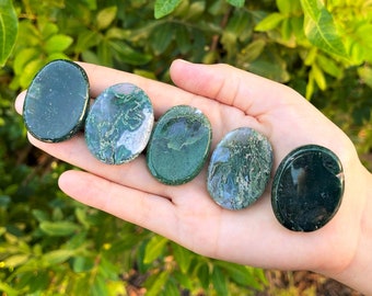 Moss Agate Worry Stone - Choose How Many (Smooth Polished Agate Crystal Palm Stones)