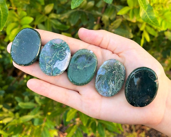 Moss Agate Worry Stone - Choose How Many (Smooth Polished Worry Stone, Moss Agate Palm Stone, Gemstone Pocket Stone)