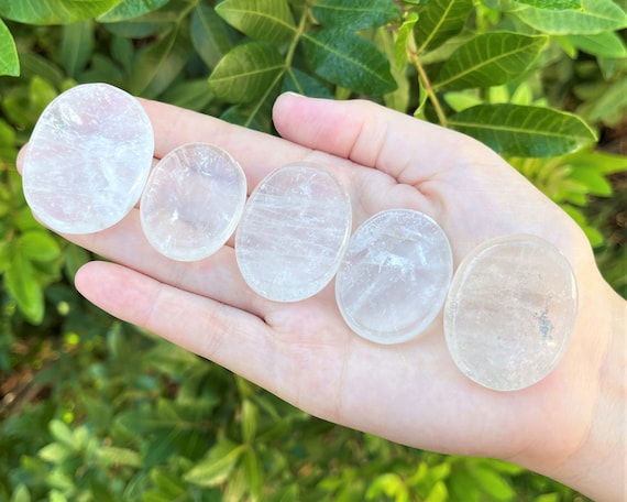 Clear Quartz Worry Stone - Choose How Many (Smooth Polished Worry Stone, Clear Quartz Palm Stone, Gemstone Pocket Stone)