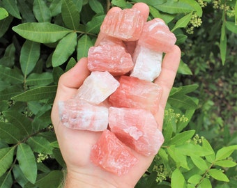 Rough Natural Strawberry Calcite Premium Grade Stones: Choose How Many Pieces (Raw Strawberry Calcite, Calcite Crystal)
