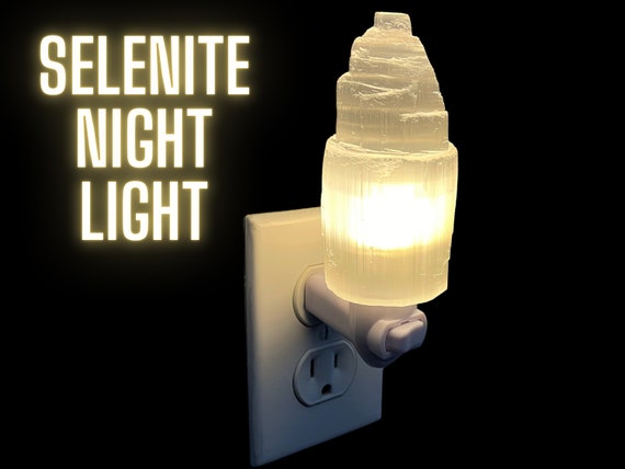 Selenite Crystal Night Light, Selenite Iceberg Night Lights 4" Tall Complete with Bulb & Plugin! (Selenite Lamp, Selenite Skyscraper)