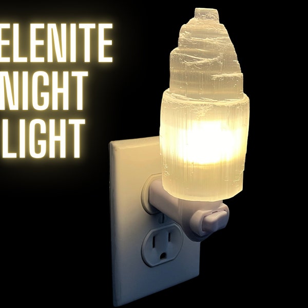 Selenite Crystal Night Light, Selenite Iceberg Night Lights 4" Tall Complete with Bulb & Plugin! (Selenite Lamp, Selenite Skyscraper)