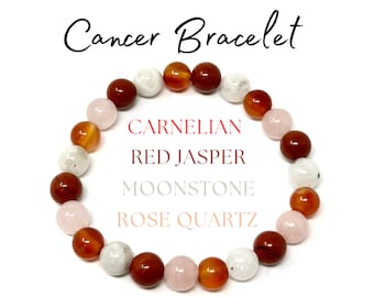 Cancer Zodiac Bracelet - Carnelian, Red Jasper, Moonstone & Rose Quartz 8 mm Round Cancer Crystal Beads (Cancer Birthstone Bracelet)