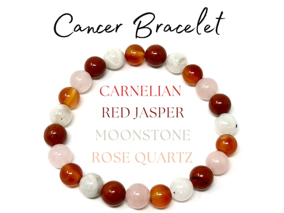 Cancer Zodiac Bracelet - Carnelian, Red Jasper, Moonstone & Rose Quartz 8 mm Round Cancer Crystal Beads (Cancer Birthstone Bracelet)