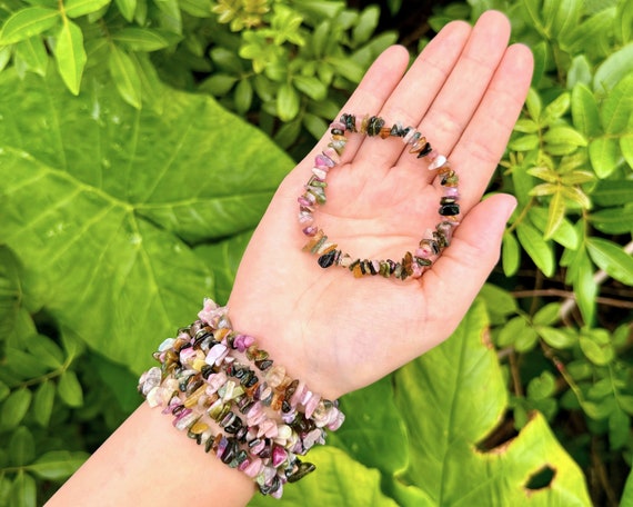 Rainbow Tourmaline Chip Bracelet (Mixed Tourmaline Crystal Bracelet, Premium Grade Chip Bracelet, Watermelon Tourmaline Chips)