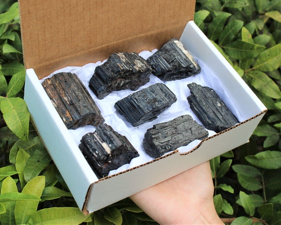Home Protection Black Tourmaline Log Box, LARGE 6 - 8 Pieces or EXTRA Large 4 Pieces ('A' Grade Shiny High Quality Tourmaline Logs)