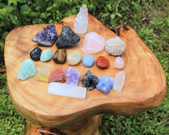 Premium Crystals and Healing Stones Set in Wooden Box Healing Crystals Set  for Beginners - Chakra Stones Raw Crystals and Stones Amethyst Cluster Rose