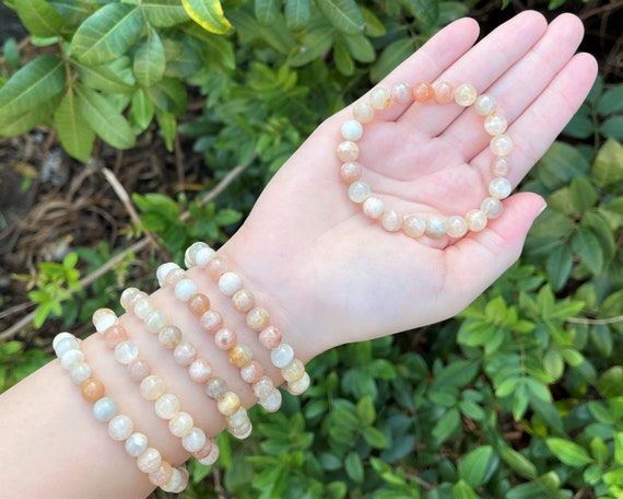 Moonstone Bead Bracelet: 8 mm Round Crystals (Premium Grade Stretch Gemstone Bracelet, Moonstone Bracelet)