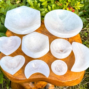 Selenite Charging Bowls - Round, Moon, Hexagon and Heart Shapes - HUGE Variety, Chose Size & Shape! (Purification and Cleansing Bowls)