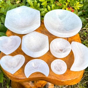 Selenite Charging Bowls - Round, Moon, Hexagon and Heart Shapes - HUGE Variety, Chose Size & Shape! (Purification and Cleansing Bowls)