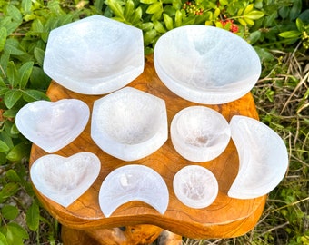 Selenite Charging Bowls - Round, Moon, Hexagon and Heart Shapes - HUGE Variety, Chose Size & Shape! (Purification and Cleansing Bowls)