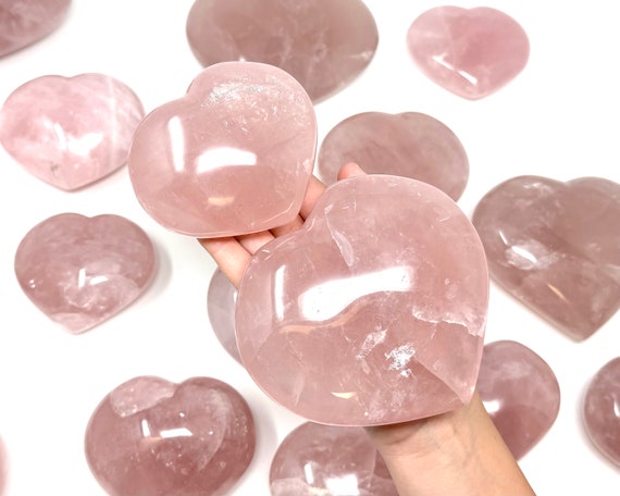JUMBO Rose Quartz Hearts / Natural Polished Rose Quartz Crystal Heart Specimens - Choose Size ('AAA' Grade Pink Rose Quartz, Love Stone)