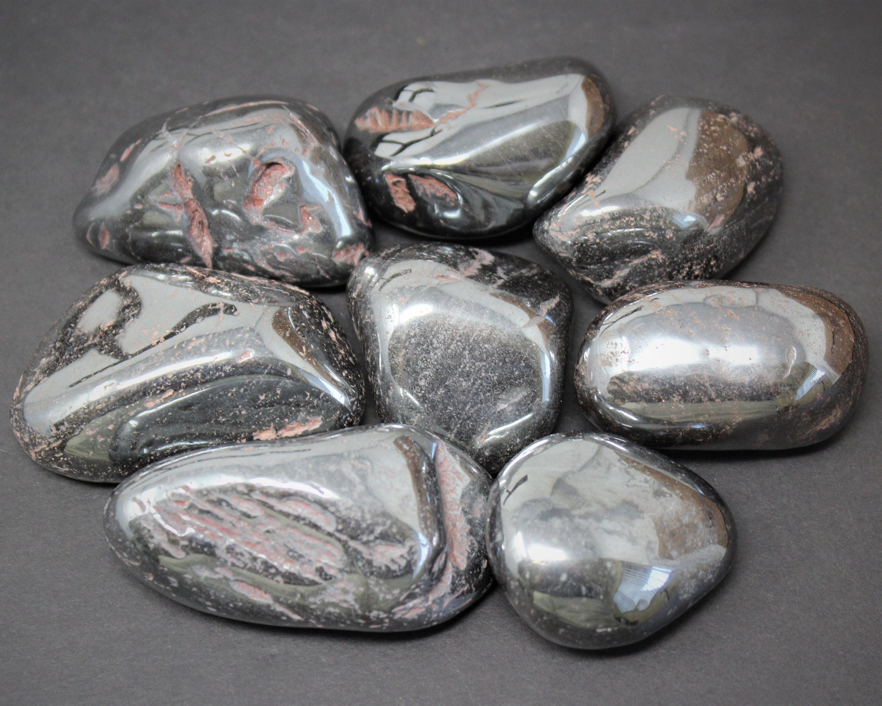 Hematite Tumbled Stones, Huge, 40 to 44 grams, 1-1/4 to 1-1/2 inches