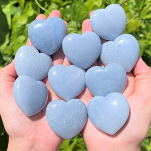 LARGE Angelite Heart Crystal, 1.75" ('A' Grade Crystal Heart, Carved Puffed Gemstone Heart, Crystal Healing)