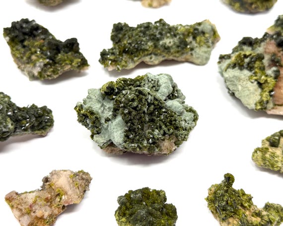 Epidote with Quartz Clusters - Fairy Forest Quartz - Natural Green Crystal Specimens - Choose Size